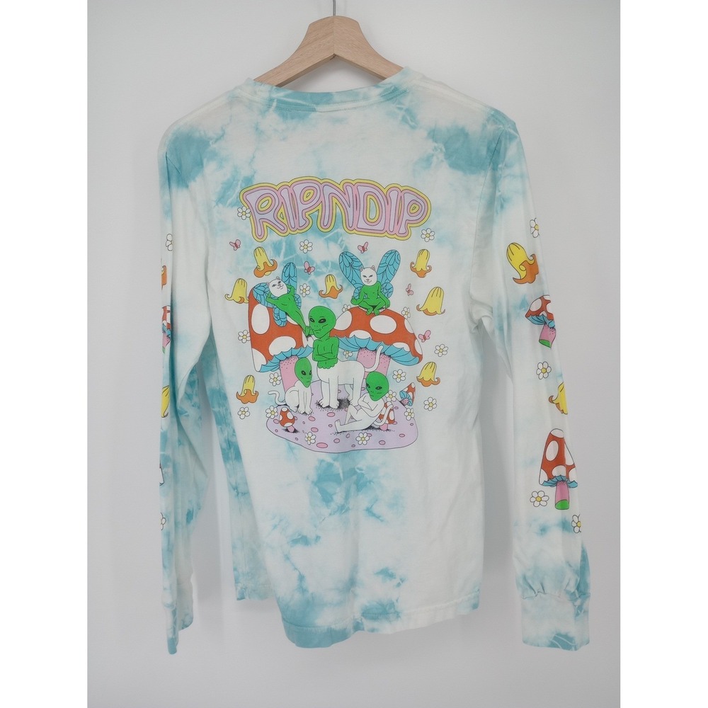 RipNDip Long Sleeve T-Shirt Mens Small Blue Tie Dye Alien Mushroom Graphic Tee